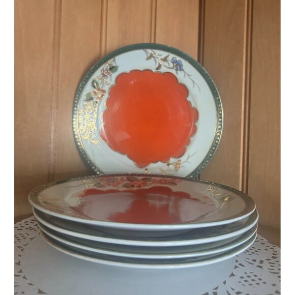 Vintage Hinode Porcelain Bread Butter Luncheon Plate Set of 5 Hand Painted Gold - Picture 1 of 5